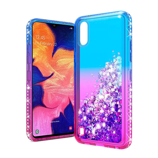 Samsung Galaxy A10e Two Tone Diamond Water Quicksand Glitter - Blue+Hot Pink (78)