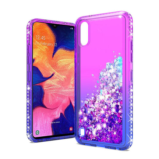 Samsung Galaxy A10e Two Tone Diamond Water Quicksand Glitter - Purple+Blue (77)
