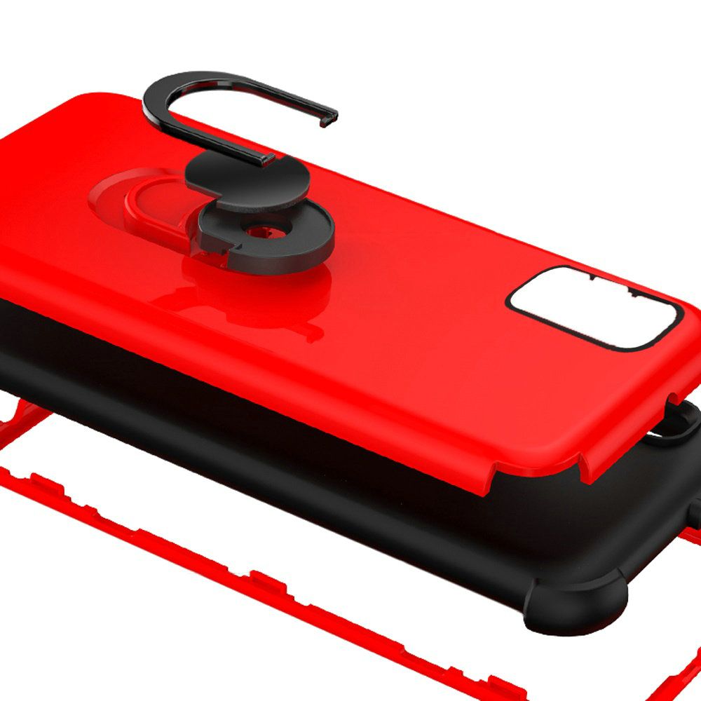 Samsung Galaxy s20 Plus s20+ 360 degree King Ring Stand Hybrid w/ Raised Edges - Red PC/Black (10188)