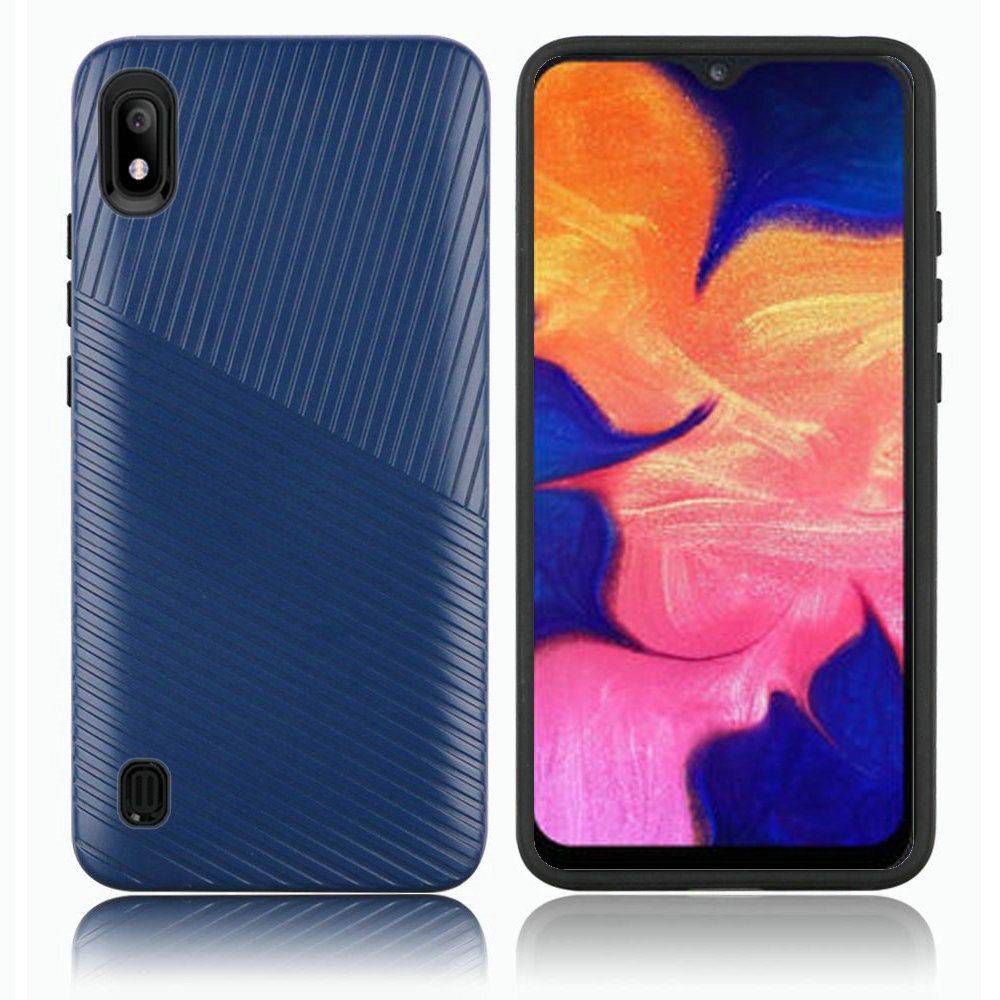 Samsung Galaxy A10e Textured Embossed Lines Hard Plastic PC TPU Hybrid - Dark Blue (74)
