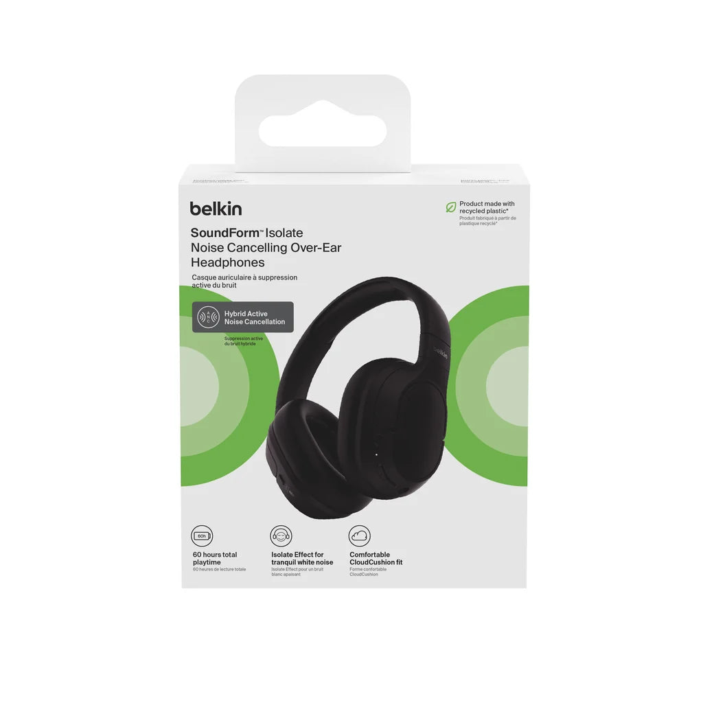 Belkin Isolate Over-Ear Anc Headphones - Black ( 1108078) (MSRP $79.99)