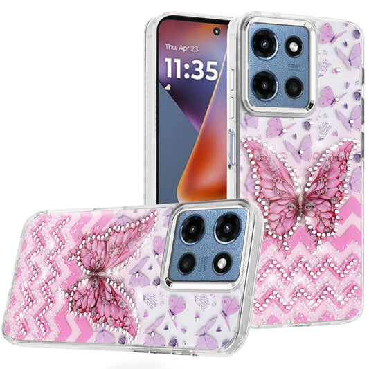 Moto G 5G 2025/2026 - G Play 2026 - Resin Epoxy Design Diamond Metal Edged Hybrid Case - C  (1108099) (MSRP $49.99)