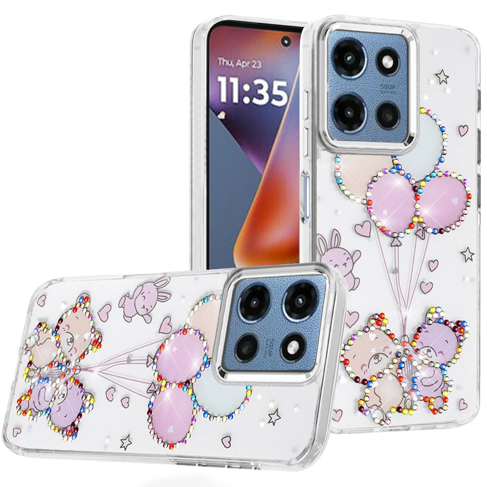 Moto G 5G 2025/2026 - G Play 2026 - Resin Epoxy Design Diamond Metal Edged Hybrid Case - K  (1108087) (MSRP $49.99)