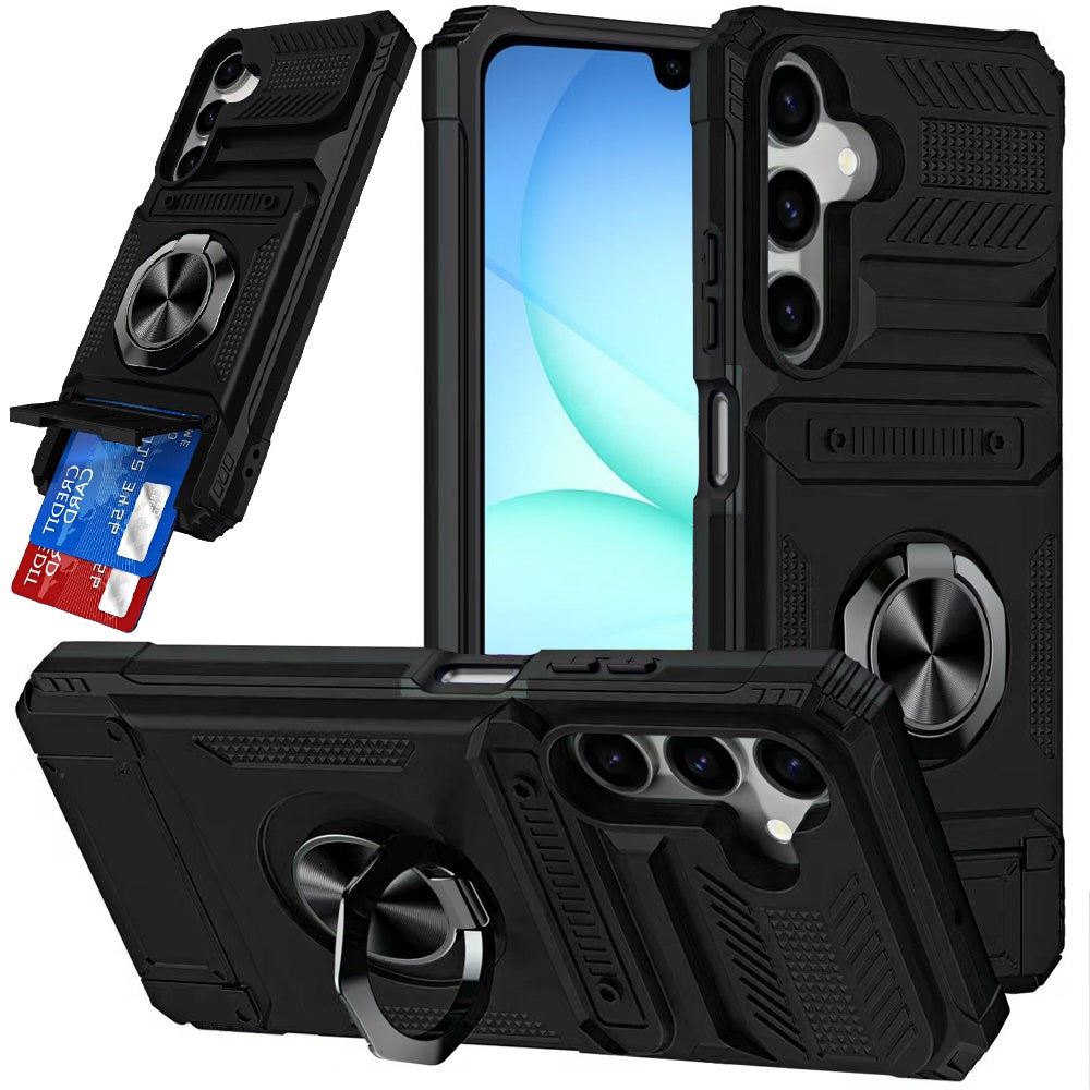 Samsung A17 5G Multi-Functional 2X Card Slot Shockproof Metal Ring Hybrid Case - Black ( 1108027) (MSRP $49.99)