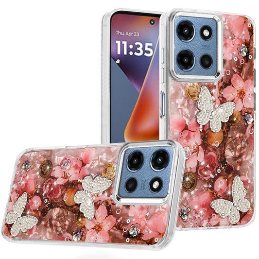Motorola Moto G 5G 2025 Epoxy Glitter Butterfly Ornaments Design HQ Metal Buttons Hybrid - 4 ( 1103364) (MSRP $49.99)