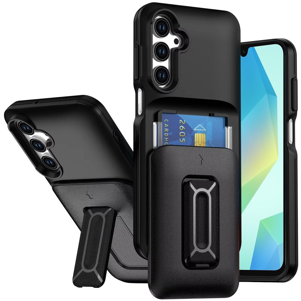 Samsung A16 5G Card Holder (2X) with Wrist Strap Hybrid With KickStand - Black+Black ( 1103672) (MSRP $49.99)