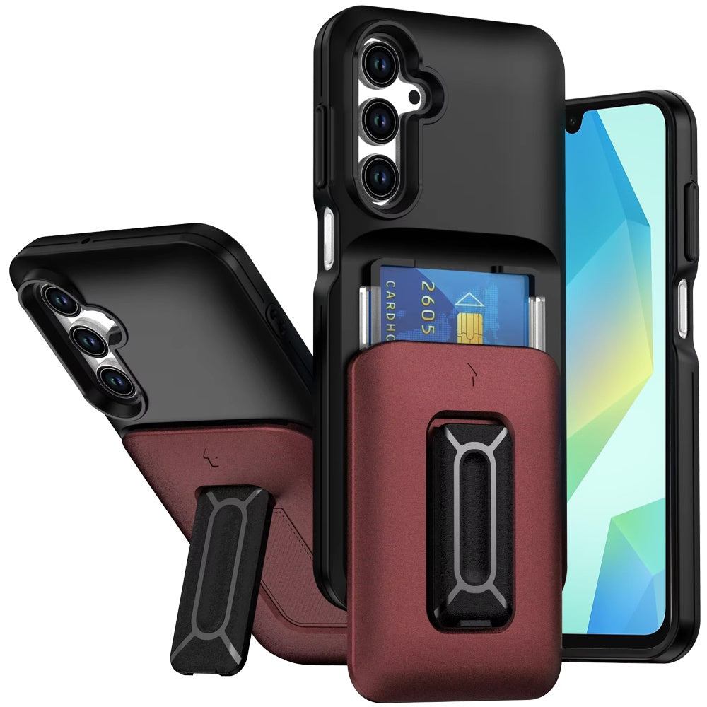 Samsung A16 5G Card Holder (2X) with Wrist Strap Hybrid With KickStand - Black+Red ( 1103673) (MSRP $49.99)