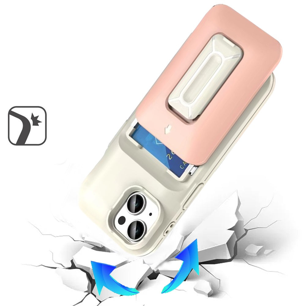iPhone 13/14/15 Card Holder (2X) with Wrist Strap Hybrid With KickStand - Beige+Light Pink (1103086) (MSRP 39.99)