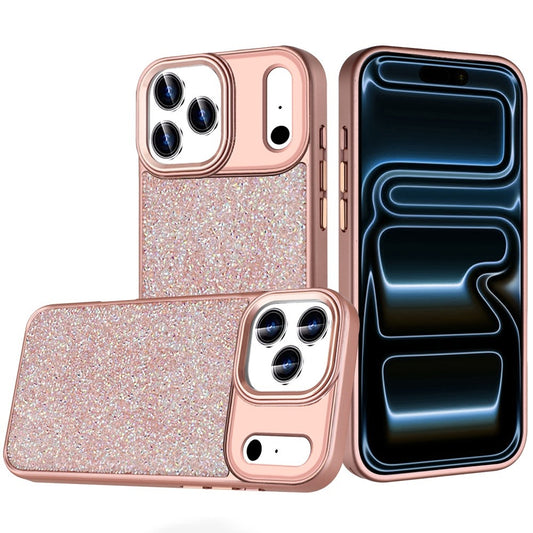 iPhone 17 Pro Max Crystal Glass Diamond with Metallic Buttons and Edges Hybrid Case - Rose Gold ( 1103391) (MSRP $39.99)