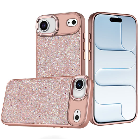 iPhone 17 Air Crystal Glass Diamond with Metallic Buttons and Edges Hybrid Case - Rose Gold ( 1103390) (MSRP $39.99)