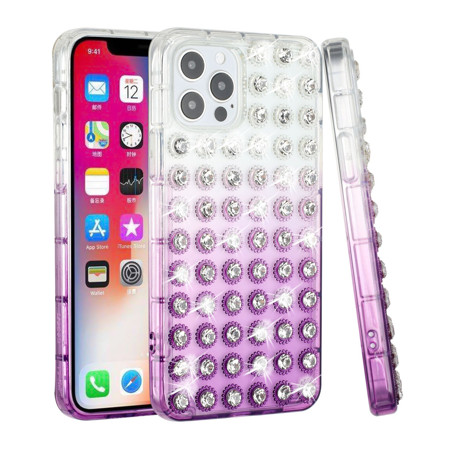 Apple iPhone XR All Over Diamond Luxury 2.0mm Thick TPU Cover Case - Clear/Purple (1102723)