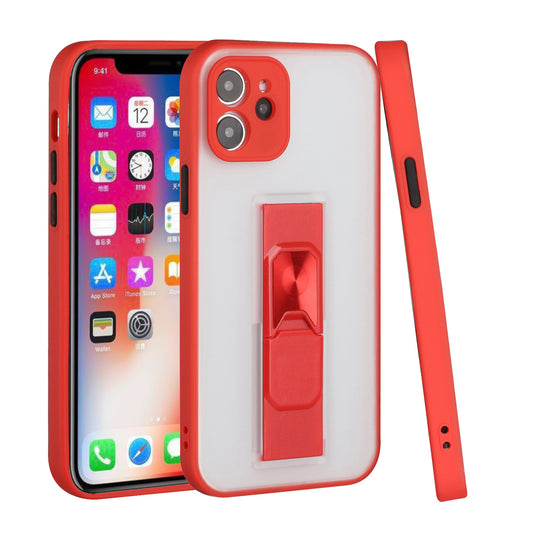 Apple iPhone 12 Pro Max 6.7 Bright Color Magnetic KickStand Transparent Hybrid Cover Case - Red (1100884)