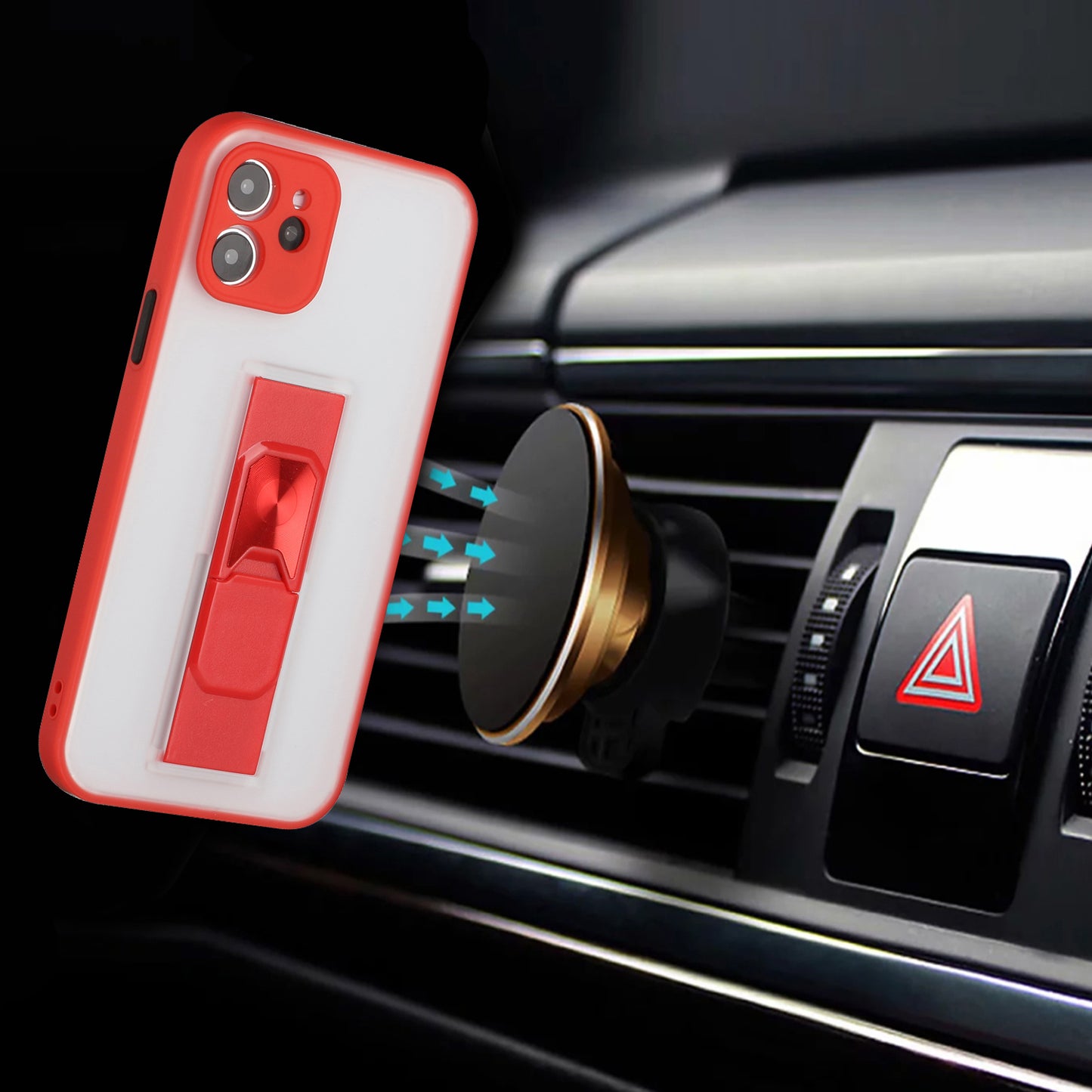 Apple iPhone 12 Pro Max 6.7 Bright Color Magnetic KickStand Transparent Hybrid Cover Case - Red (1100884)