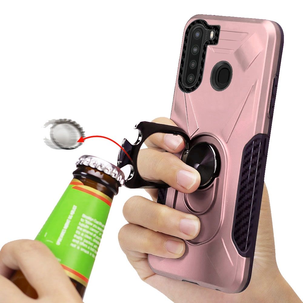 Samsung Galaxy A11 Beer Opener Magnetic Ring Kickstand Cover Case - Rose Gold (1100519)