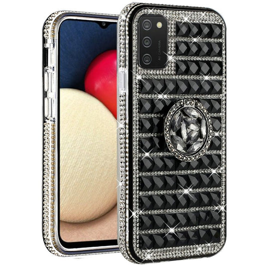 Samsung A02s Trendy Fashion Design Hybrid Case Cover - Ring Stand on Black (1101514)