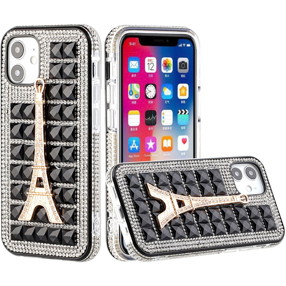Apple iPhone 12 Mini 5.4 Bling Diamond Crystal Case - Eiffel Tower/Black (110273)