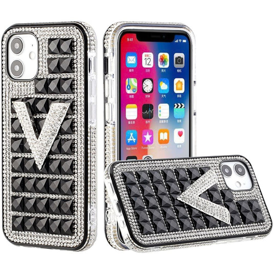 Apple iPhone 12 Pro Max 6.7 Bling Diamond  Crystal Case - V on Black (110239)