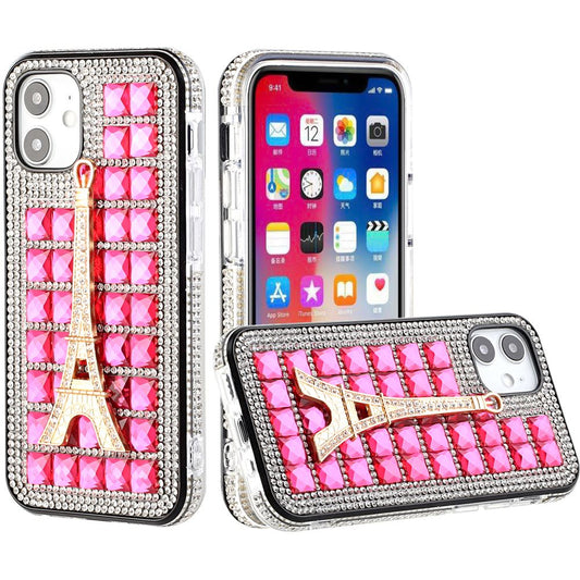 Apple iPhone 12 Mini 5.4 Bling Diamond Crystal Case - Eiffel Tower/Hot Pink (110272)