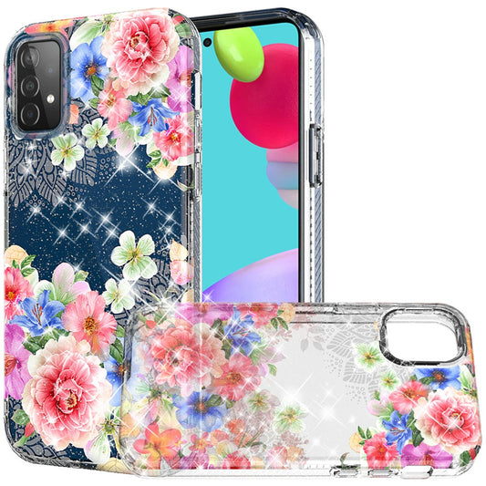 Samsung Galaxy A52 5G 2.5mm Floral Glitter TPU Design Case Cover - Bloom (1101387)