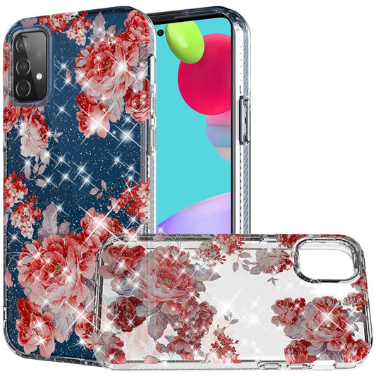 Samsung Galaxy A52 5G 2.5mm Glitter TPU Design Case Cover - Red Floral (1101388)