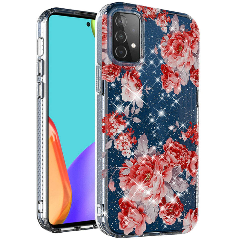 Samsung Galaxy A52 5G 2.5mm Glitter TPU Design Case Cover - Red Floral (1101388)