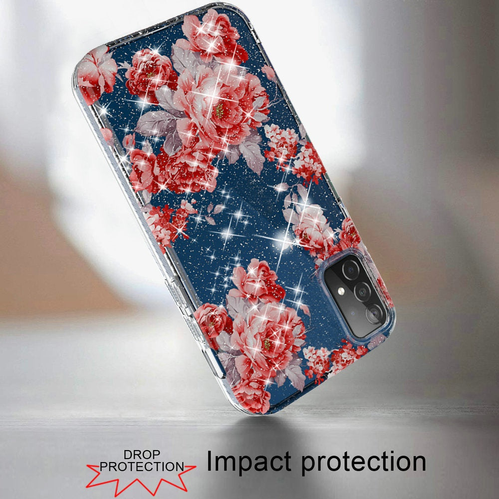 Samsung Galaxy A52 5G 2.5mm Glitter TPU Design Case Cover - Red Floral (1101388)