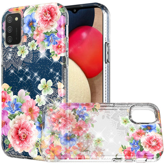 Samsung A02s BLOOM 2.5mm Floral Glitter TPU Design Case Cover - A (1101399)