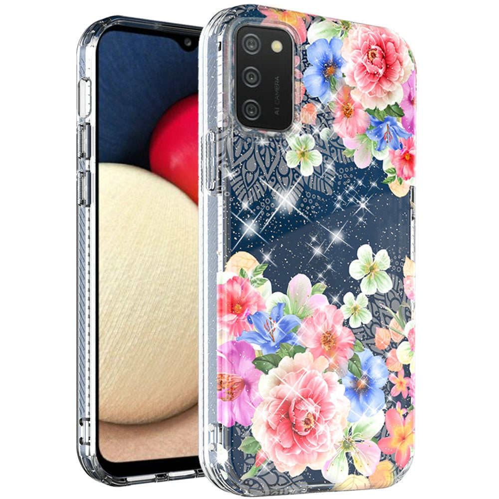 Samsung A02s BLOOM 2.5mm Floral Glitter TPU Design Case Cover - A (1101399)