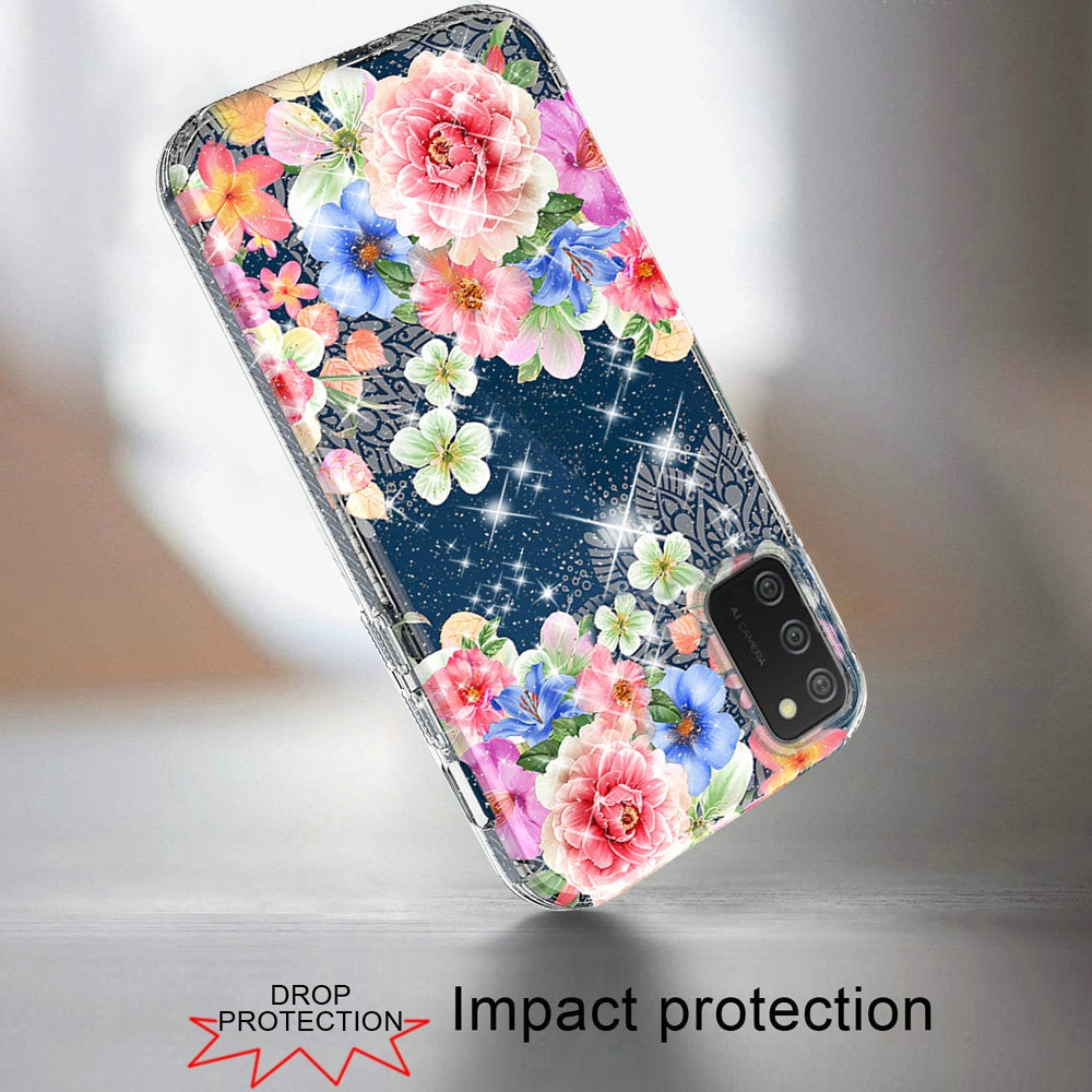 Samsung A02s BLOOM 2.5mm Floral Glitter TPU Design Case Cover - A (1101399)