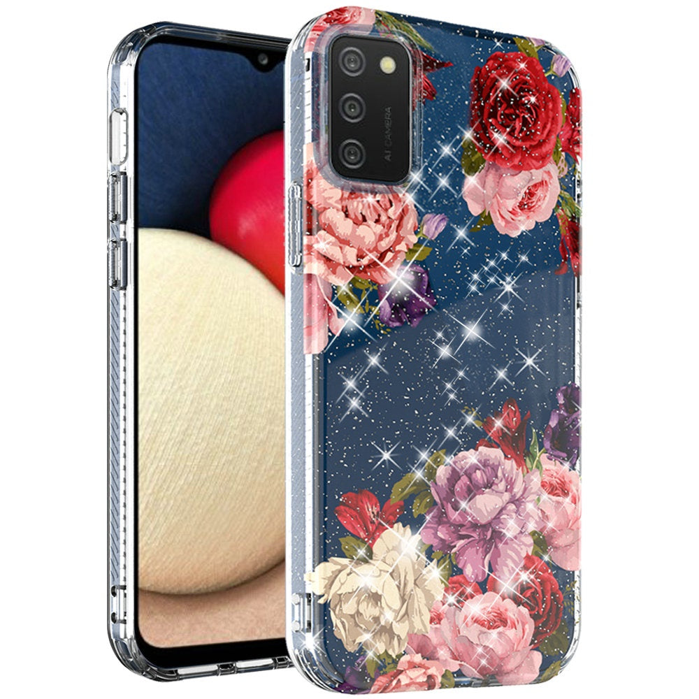 Samsung A02s BLOOM 2.5mm Floral Glitter TPU Design Case Cover - F (1101400)