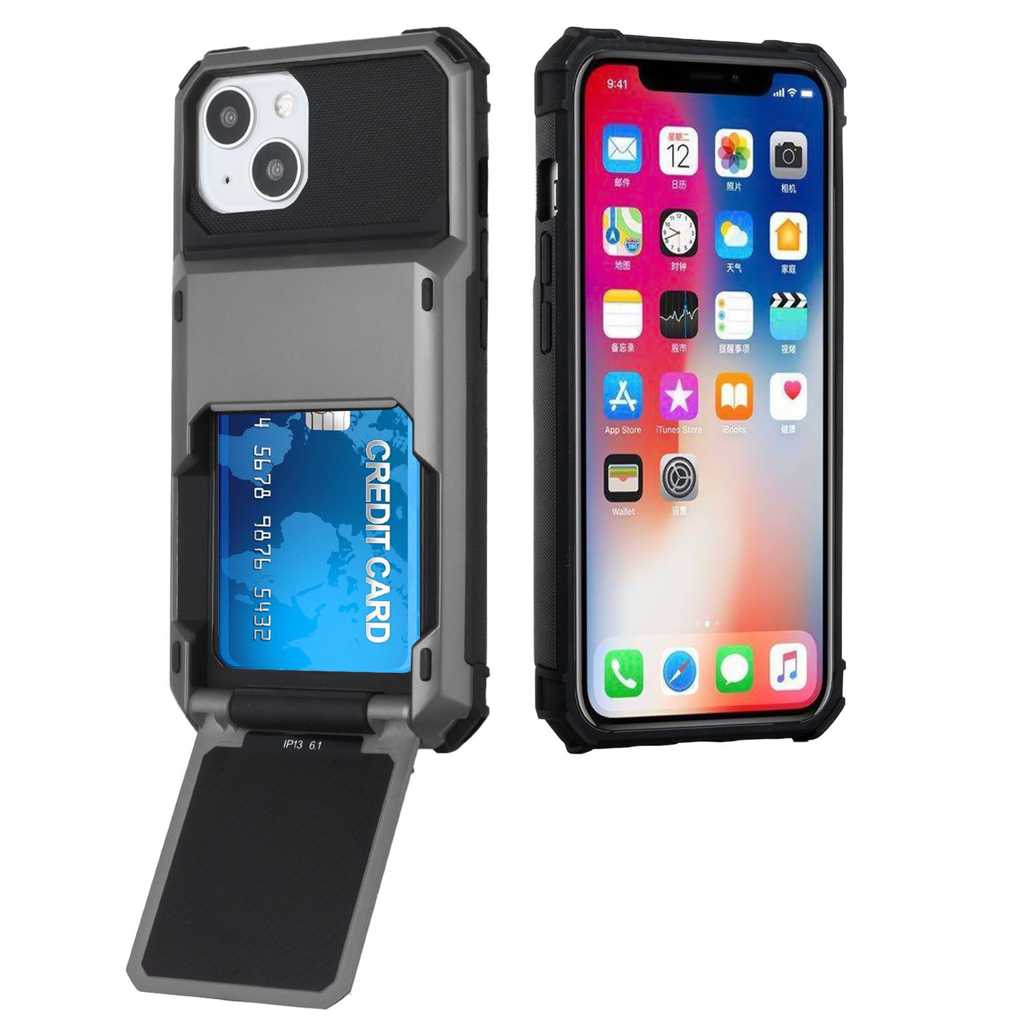 Apple iPhone SE2/8/7 Business Multiple Card Holder (Upto 5 Cards) Shockproof Hybrid Case Cover - Gray (1105168)