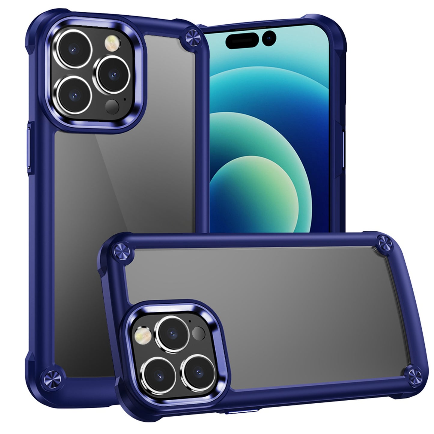 Apple iPhone 12 & iPhone 12 Pro Ultimate CaseX Transparent Hybrid Case with Metal Buttons And Camera Edges - Blue (1106746)