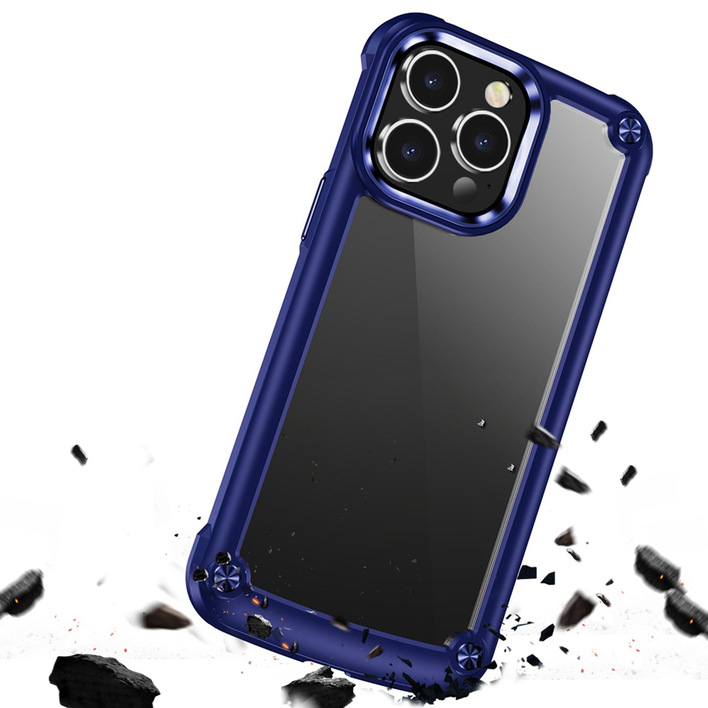 Apple iPhone 12 & iPhone 12 Pro Ultimate CaseX Transparent Hybrid Case with Metal Buttons And Camera Edges - Blue (1106746)