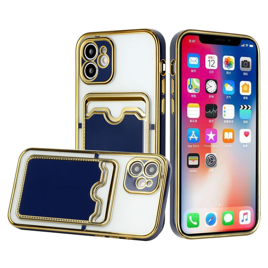 Apple iPhone 12 Pro Max 6.7 Electroplated Card Holder High Quality Hybrid Case Cover - Blue (1102431)