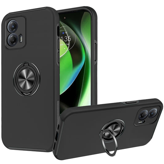 Motorola MOTO G 5G 2023 CHIEF Oil Painted Magnetic Ring Stand Hybrid Case Cover - Black (1105819)