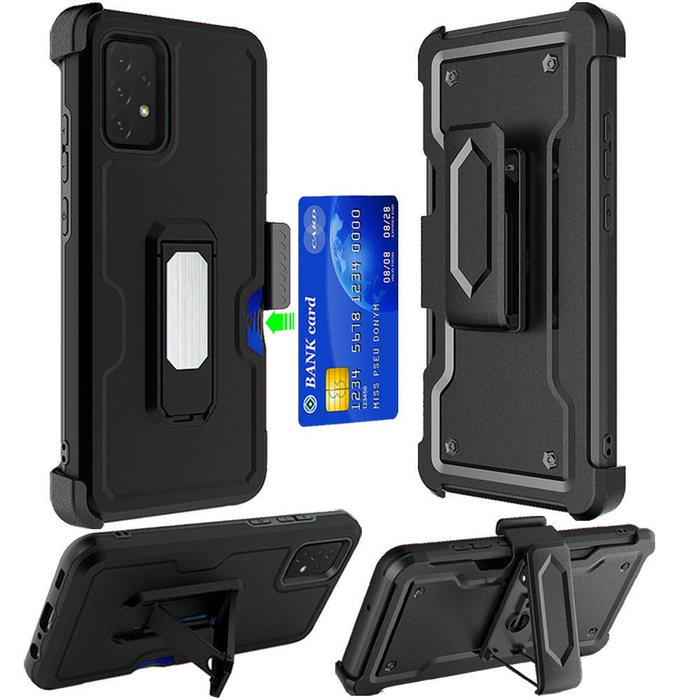 Samsung A23 5G CARD Holster with Kickstand Clip Hybrid Case Cover - Black (1104810)