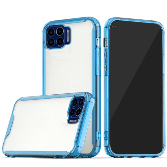 Moto One 5G, Moto G 5G Plus Colored Shockproof Transparent Hard PC TPU Hybrid Case Cover - Clear/Blue (1101976)