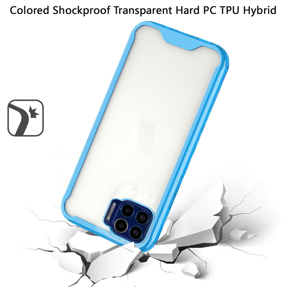 Moto One 5G, Moto G 5G Plus Colored Shockproof Transparent Hard PC TPU Hybrid Case Cover - Clear/Blue (1101976)