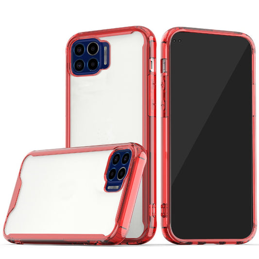 Moto One 5G, Moto G 5G Plus Colored Shockproof Transparent Hard PC TPU Hybrid Case Cover - Clear/Red (1101978)