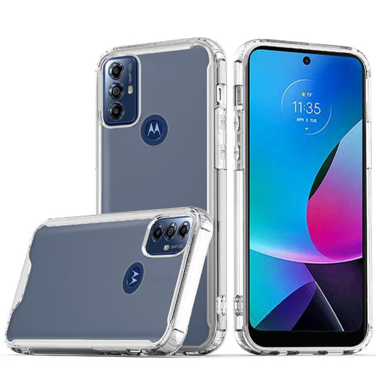 Moto G Play 2023, G Pure, G Power (2022) Colored Shockproof Transparent Hard PC TPU Hybrid Case Cover - Clear/Clear (1105730)