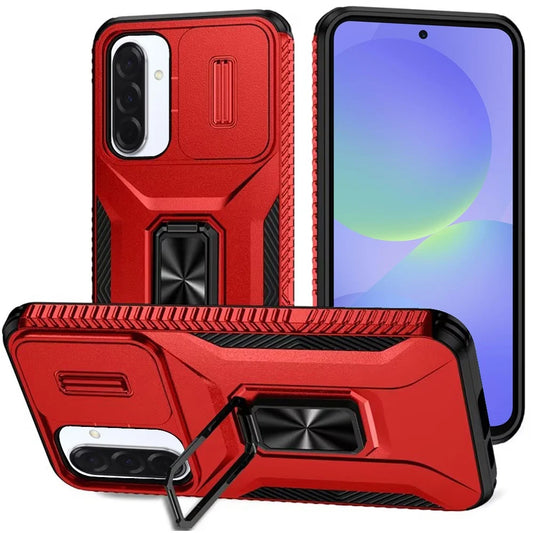 Samsung Galaxy A37 Complete Magnetic Metal Ring Stand Camera Protection Hybrid - Red ( 1107847) (MSRP $49.99)