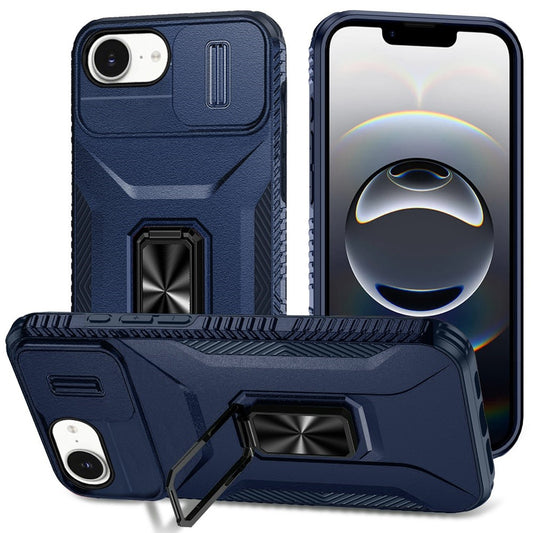 iPhone 16E (E edition) / SE4 (2025) Complete Magnetic Metal Ring Stand Camera Protection Hybrid - Blue (1102793)