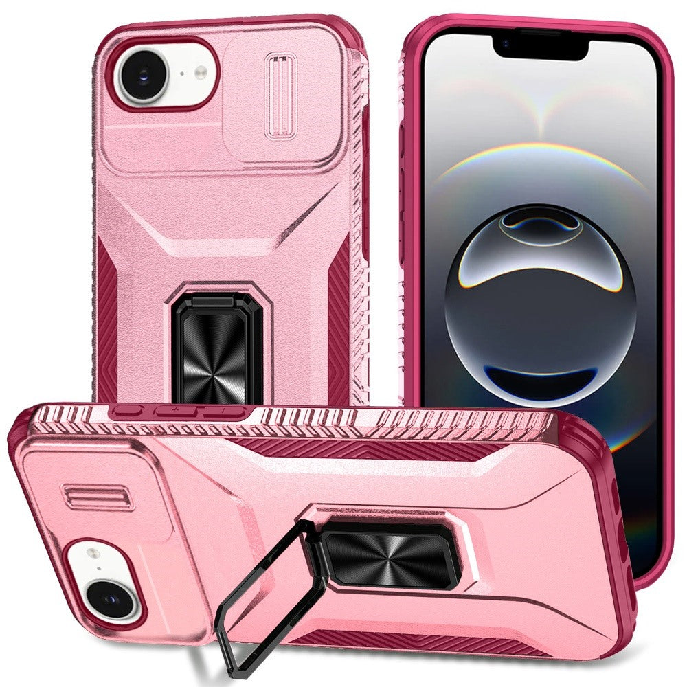 iPhone 17E / 16E / SE4 Complete Magnetic Metal Ring Stand Camera Protection Hybrid - Pink+Burgundy ( 1107767) (MSRP $49.99)