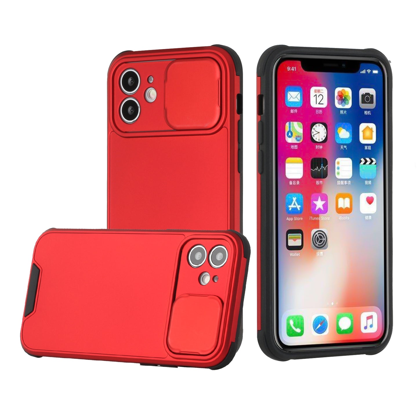 Apple iPhone 13 Pro Max Heavy Duty Camera Protection Shockproof Hybrid Case Cover - Red (1102746)