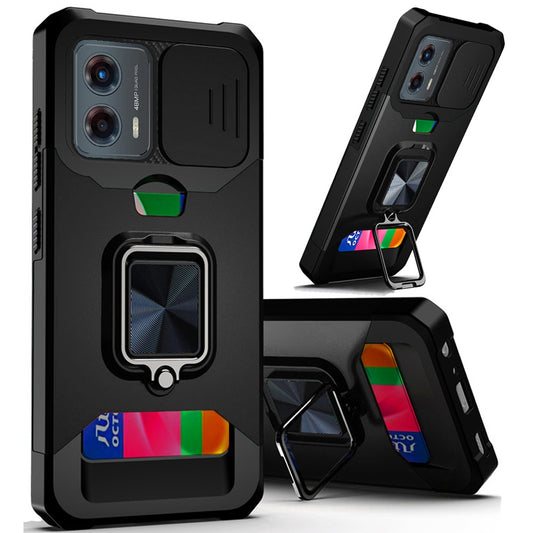 Motorola Moto G 5G 2024 Multi-Functional Card Magnetic Ring Stand Hybrid Camera Case Cover - Black (1106798)