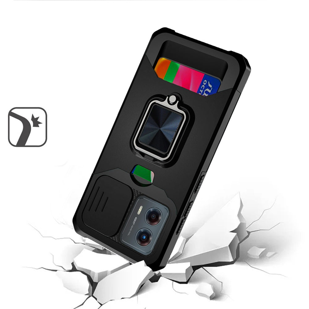 Motorola Moto G 5G 2024 Multi-Functional Card Magnetic Ring Stand Hybrid Camera Case Cover - Black (1106798)
