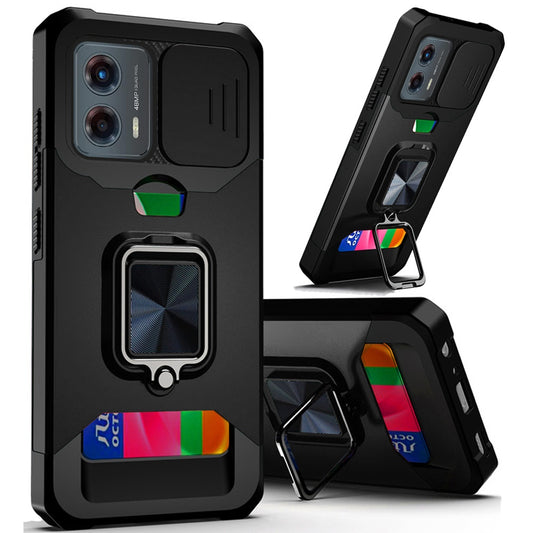 Motorola Moto G Stylus 5G 2024 Multi-Functional Card Magnetic Ring Stand Hybrid Camera Case Cover - Black  (1106949)