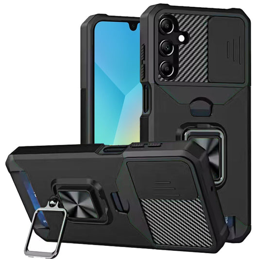 Samsung A16 5G Multi-Functional Card Magnetic Ring Stand Hybrid Camera Case Cover - Black (1102486)