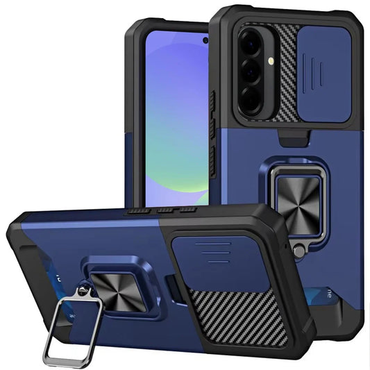 Samsung Galaxy A37 Multi-Functional Card Magnetic Ring Stand Hybrid Camera Case Cover - Blue ( 1107849) (MSRP $49.99)