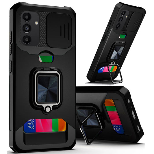 Samsung A54 Multi-Functional Card Magnetic Ring Stand Hybrid Camera Case Cover - Black (1107234)